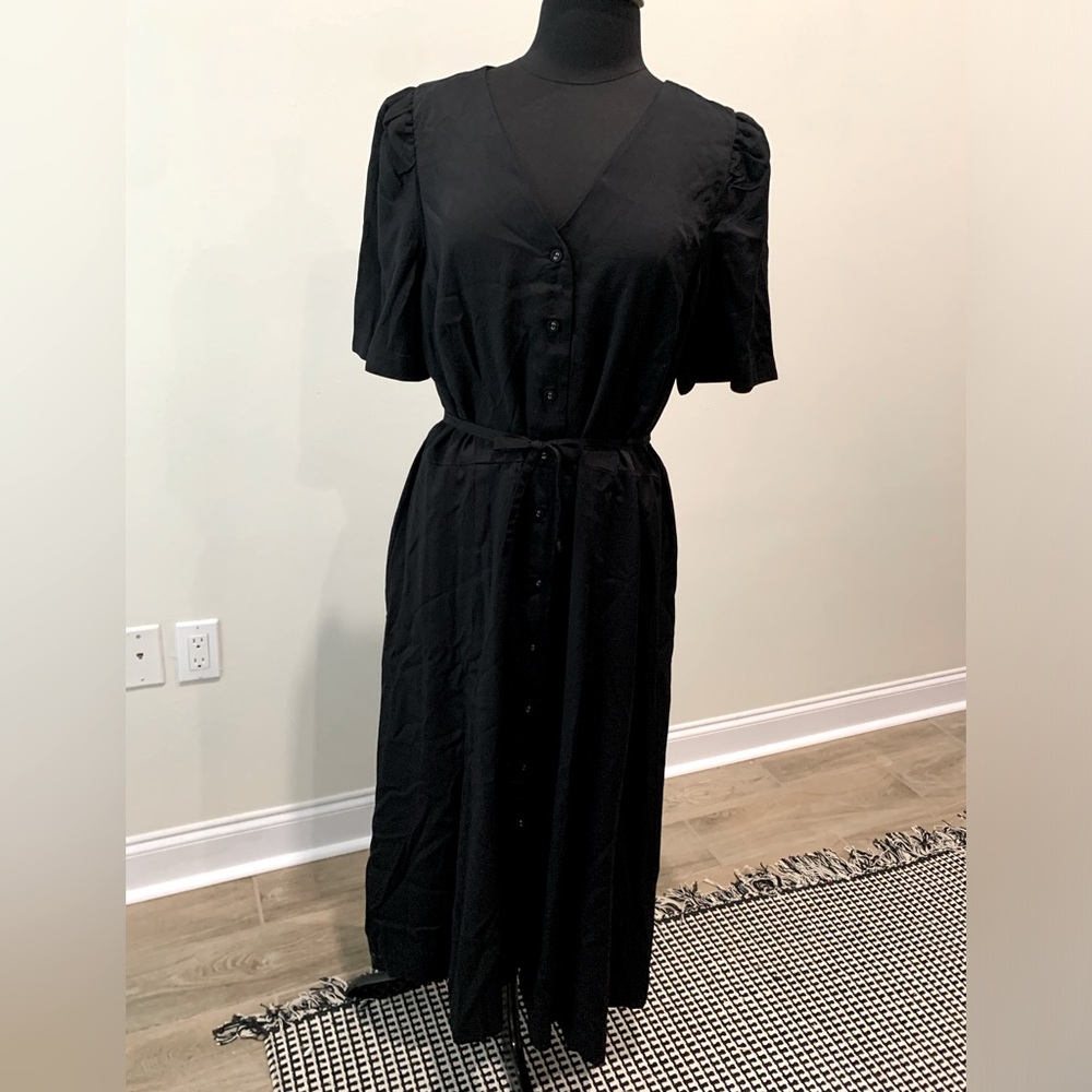 Ann Taylor Twill Puff Sleeve Button Front Midi Dress – XXL